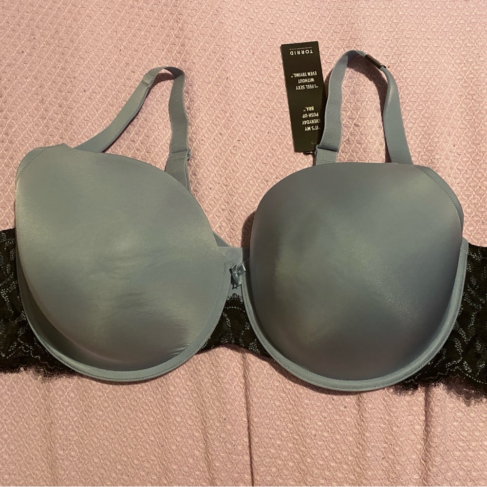 Blue and Black Lace Push-Up Balconette